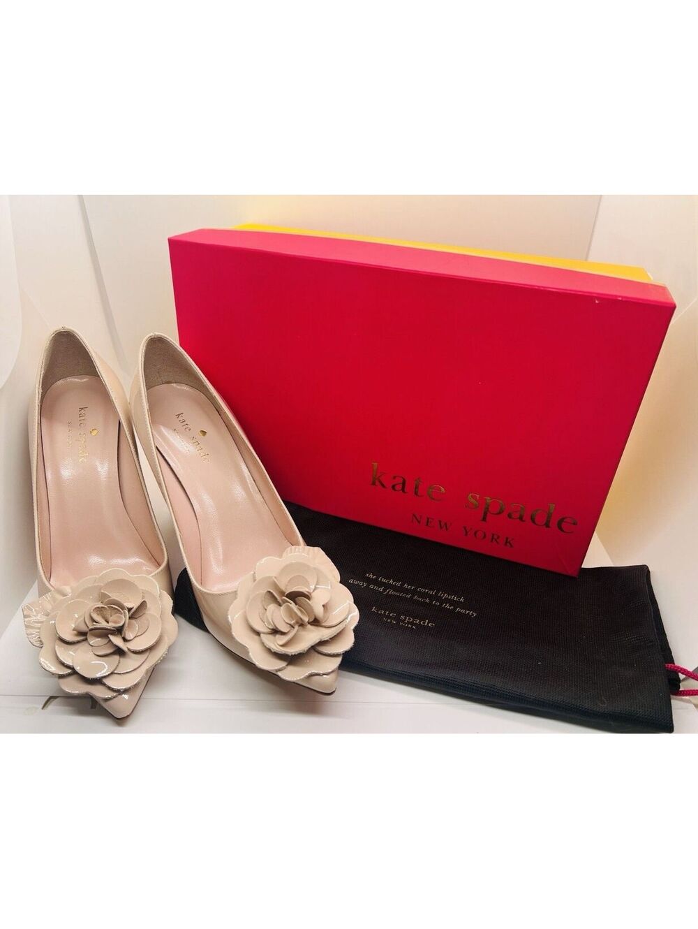 Kate Spade NY Pixanne Too heels 6.5 nude blush patent leather flower NIB